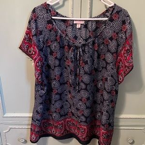Plus Size Red White and Blue Medallion Print Top Size 2x